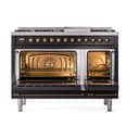 Nostalgie II 48 UP48FNMPBKB Freestanding Dual Fuel Range with 8 Sealed Burners with Griddle Double Oven with Triple Glass Door with Bronze knobs view 3