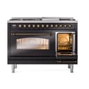 Nostalgie II 48 UP48FNMPBKB Freestanding Dual Fuel Range with 8 Sealed Burners with Griddle Double Oven with Triple Glass Door with Bronze knobs view 5