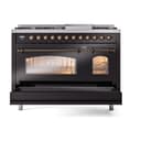 Nostalgie II 48 UP48FNMPBKB Freestanding Dual Fuel Range with 8 Sealed Burners with Griddle Double Oven with Triple Glass Door with Bronze knobs view 6