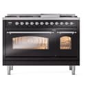 Nostalgie II 48 UP48FNMPBKC Freestanding Dual Fuel Range with 8 Sealed Burners with Griddle Double Oven with Triple Glass Door with Chrome knobs view 2