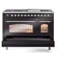 Nostalgie II 48 UP48FNMPBKC Freestanding Dual Fuel Range with 8 Sealed Burners with Griddle Double Oven with Triple Glass Door with Chrome knobs view 6