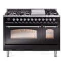 Nostalgie II 48 UP48FNMPBKC Freestanding Dual Fuel Range with 8 Sealed Burners with Griddle Double Oven with Triple Glass Door with Chrome knobs view 1
