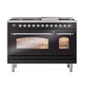 Nostalgie II 48 UP48FNMPBKC Freestanding Dual Fuel Range with 8 Sealed Burners with Griddle Double Oven with Triple Glass Door with Chrome knobs view 2