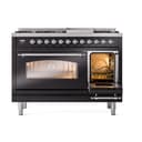 Nostalgie II 48 UP48FNMPBKC Freestanding Dual Fuel Range with 8 Sealed Burners with Griddle Double Oven with Triple Glass Door with Chrome knobs view 5
