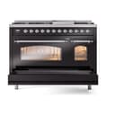 Nostalgie II 48 UP48FNMPBKC Freestanding Dual Fuel Range with 8 Sealed Burners with Griddle Double Oven with Triple Glass Door with Chrome knobs view 6