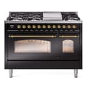 Nostalgie II 48 UP48FNMPBKG Freestanding Dual Fuel Range with 8 Sealed Burners with Griddle Double Oven with Triple Glass Door with Brass knobs view 1