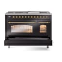 Nostalgie II 48 UP48FNMPBKG Freestanding Dual Fuel Range with 8 Sealed Burners with Griddle Double Oven with Triple Glass Door with Brass knobs view 6