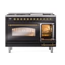 Nostalgie II 48 UP48FNMPBKG Freestanding Dual Fuel Range with 8 Sealed Burners with Griddle Double Oven with Triple Glass Door with Brass knobs view 5