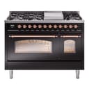 Nostalgie II 48 UP48FNMPBKP Freestanding Dual Fuel Range with 8 Sealed Burners with Griddle Double Oven with Triple Glass Door with Copper knobs view 1