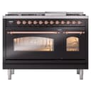 Nostalgie II 48 UP48FNMPBKP Freestanding Dual Fuel Range with 8 Sealed Burners with Griddle Double Oven with Triple Glass Door with Copper knobs view 2
