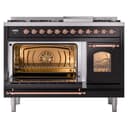 Nostalgie II 48 UP48FNMPBKP Freestanding Dual Fuel Range with 8 Sealed Burners with Griddle Double Oven with Triple Glass Door with Copper knobs view 4