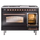 Nostalgie II 48 UP48FNMPBKP Freestanding Dual Fuel Range with 8 Sealed Burners with Griddle Double Oven with Triple Glass Door with Copper knobs view 5