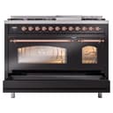 Nostalgie II 48 UP48FNMPBKP Freestanding Dual Fuel Range with 8 Sealed Burners with Griddle Double Oven with Triple Glass Door with Copper knobs view 6