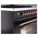 Nostalgie II 48 UP48FNMPBKP Freestanding Dual Fuel Range with 8 Sealed Burners with Griddle Double Oven with Triple Glass Door with Copper knobs view 7