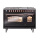Nostalgie II 48 UP48FNMPBKP Freestanding Dual Fuel Range with 8 Sealed Burners with Griddle Double Oven with Triple Glass Door with Copper knobs view 2