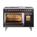 Nostalgie II 48 UP48FNMPBKP Freestanding Dual Fuel Range with 8 Sealed Burners with Griddle Double Oven with Triple Glass Door with Copper knobs view 4