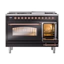 Nostalgie II 48 UP48FNMPBKP Freestanding Dual Fuel Range with 8 Sealed Burners with Griddle Double Oven with Triple Glass Door with Copper knobs view 5