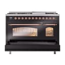 Nostalgie II 48 UP48FNMPBKP Freestanding Dual Fuel Range with 8 Sealed Burners with Griddle Double Oven with Triple Glass Door with Copper knobs view 6