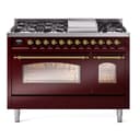 Nostalgie II 48 UP48FNMPBUG Freestanding Dual Fuel Range with 8 Sealed Burners with Griddle Double Oven with Triple Glass Door with Brass knobs view 1