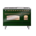 Nostalgie II 48 UP48FNMPEGG Freestanding Dual Fuel Range with 8 Sealed Burners with Griddle Double Oven with Triple Glass Door with Brass knobs view 2