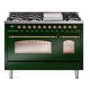 Nostalgie II 48 UP48FNMPEGG Freestanding Dual Fuel Range with 8 Sealed Burners with Griddle Double Oven with Triple Glass Door with Brass knobs view 1