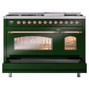 Nostalgie II 48 UP48FNMPEGP Freestanding Dual Fuel Range with 8 Sealed Burners with Griddle Double Oven with Triple Glass Door with Copper knobs view 6