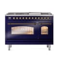 Nostalgie II 48 UP48FNMPMBB Freestanding Dual Fuel Range with 8 Sealed Burners with Griddle Double Oven with Triple Glass Door with Bronze knobs view 2
