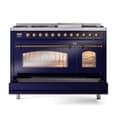 Nostalgie II 48 UP48FNMPMBB Freestanding Dual Fuel Range with 8 Sealed Burners with Griddle Double Oven with Triple Glass Door with Bronze knobs view 6