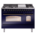 Nostalgie II 48 UP48FNMPMBB Freestanding Dual Fuel Range with 8 Sealed Burners with Griddle Double Oven with Triple Glass Door with Bronze knobs view 1