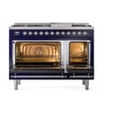 Nostalgie II 48 UP48FNMPMBC Freestanding Dual Fuel Range with 8 Sealed Burners with Griddle Double Oven with Triple Glass Door with Chrome knobs view 3