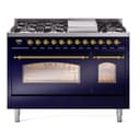 Nostalgie II 48 UP48FNMPMBG Freestanding Dual Fuel Range with 8 Sealed Burners with Griddle Double Oven with Triple Glass Door with Brass knobs view 1