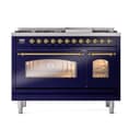 Nostalgie II 48 UP48FNMPMBG Freestanding Dual Fuel Range with 8 Sealed Burners with Griddle Double Oven with Triple Glass Door with Brass knobs view 2