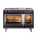 Nostalgie II 48 UP48FNMPMBG Freestanding Dual Fuel Range with 8 Sealed Burners with Griddle Double Oven with Triple Glass Door with Brass knobs view 3