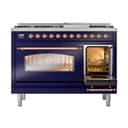 Nostalgie II 48 UP48FNMPMBP Freestanding Dual Fuel Range with 8 Sealed Burners with Griddle Double Oven with Triple Glass Door with Copper knobs view 5