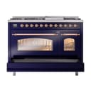 Nostalgie II 48 UP48FNMPMBP Freestanding Dual Fuel Range with 8 Sealed Burners with Griddle Double Oven with Triple Glass Door with Copper knobs view 6
