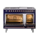 Nostalgie II 48 UP48FNMPMBP Freestanding Dual Fuel Range with 8 Sealed Burners with Griddle Double Oven with Triple Glass Door with Copper knobs view 3