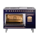 Nostalgie II 48 UP48FNMPMBP Freestanding Dual Fuel Range with 8 Sealed Burners with Griddle Double Oven with Triple Glass Door with Copper knobs view 4
