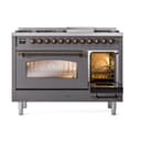 Nostalgie II 48 UP48FNMPMGB Freestanding Dual Fuel Range with 8 Sealed Burners with Griddle Double Oven with Triple Glass Door with Bronze knobs view 5