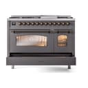 Nostalgie II 48 UP48FNMPMGB Freestanding Dual Fuel Range with 8 Sealed Burners with Griddle Double Oven with Triple Glass Door with Bronze knobs view 6