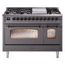 Nostalgie II 48 UP48FNMPMGB Freestanding Dual Fuel Range with 8 Sealed Burners with Griddle Double Oven with Triple Glass Door with Bronze knobs view 1