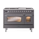 Nostalgie II 48 UP48FNMPMGC Freestanding Dual Fuel Range with 8 Sealed Burners with Griddle Double Oven with Triple Glass Door with Chrome knobs view 2