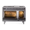 Nostalgie II 48 UP48FNMPMGC Freestanding Dual Fuel Range with 8 Sealed Burners with Griddle Double Oven with Triple Glass Door with Chrome knobs view 3