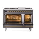 Nostalgie II 48 UP48FNMPMGG Freestanding Dual Fuel Range with 8 Sealed Burners with Griddle Double Oven with Triple Glass Door with Brass knobs view 3