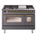 Nostalgie II 48 UP48FNMPMGG Freestanding Dual Fuel Range with 8 Sealed Burners with Griddle Double Oven with Triple Glass Door with Brass knobs view 1