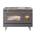 Nostalgie II 48 UP48FNMPMGG Freestanding Dual Fuel Range with 8 Sealed Burners with Griddle Double Oven with Triple Glass Door with Brass knobs view 2