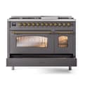 Nostalgie II 48 UP48FNMPMGG Freestanding Dual Fuel Range with 8 Sealed Burners with Griddle Double Oven with Triple Glass Door with Brass knobs view 6