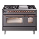 Nostalgie II 48 UP48FNMPMGP Freestanding Dual Fuel Range with 8 Sealed Burners with Griddle Double Oven with Triple Glass Door with Copper knobs view 1
