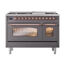 Nostalgie II 48 UP48FNMPMGP Freestanding Dual Fuel Range with 8 Sealed Burners with Griddle Double Oven with Triple Glass Door with Copper knobs view 2