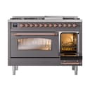 Nostalgie II 48 UP48FNMPMGP Freestanding Dual Fuel Range with 8 Sealed Burners with Griddle Double Oven with Triple Glass Door with Copper knobs view 5