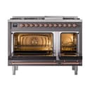 Nostalgie II 48 UP48FNMPMGP Freestanding Dual Fuel Range with 8 Sealed Burners with Griddle Double Oven with Triple Glass Door with Copper knobs view 3